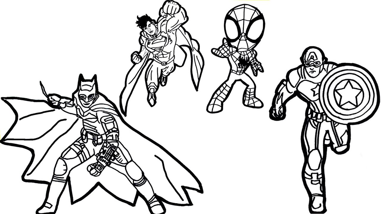 Drawings of the Marvel's SPIDEY and His Amazing Friends Vs The Batman - Superman - Captain America