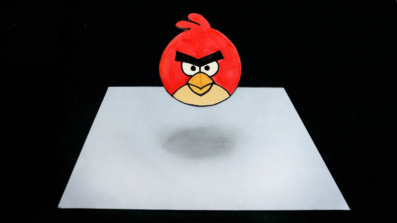 3D Angry Bird Drawing illusion for Beginners | 3D Angry Bird Drawing: Optical illusion Sketch