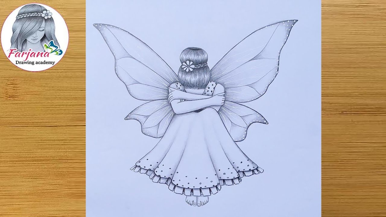 A sad fairy sitting alone || Pencil sketches for beginners || How to draw Fairy || peri çizimi