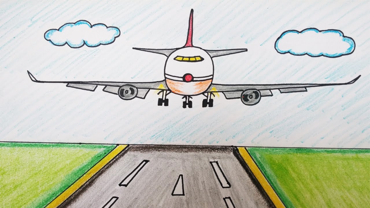 Aeroplane drawing for kid step by step easy| Easy simple airplane drawing landing view sketch