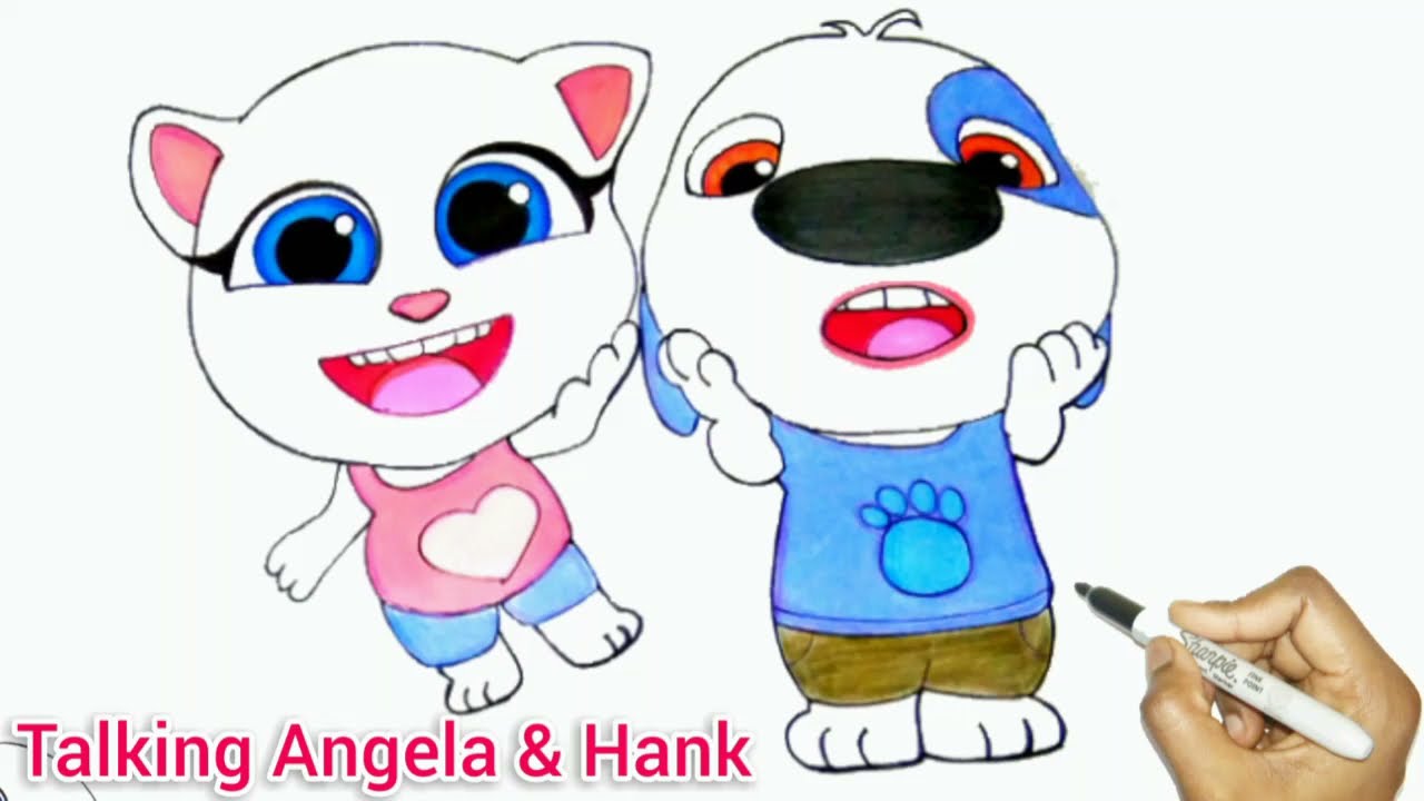 Angela Surprise Hank | Hank's Birthday Surprise | How To Draw Angela & Hank Talking Tom & Friends