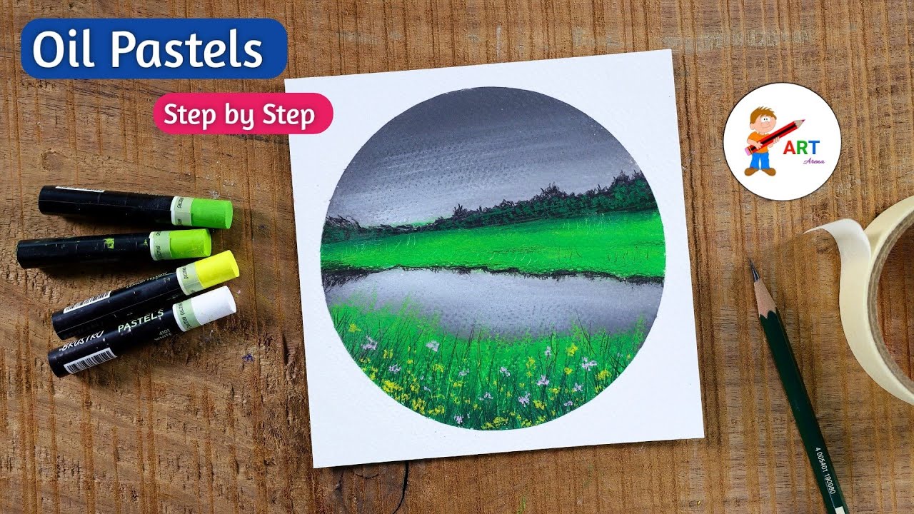 Beautiful Riverside Morning Scene / Drawing with Oil Pastels / Step by Step