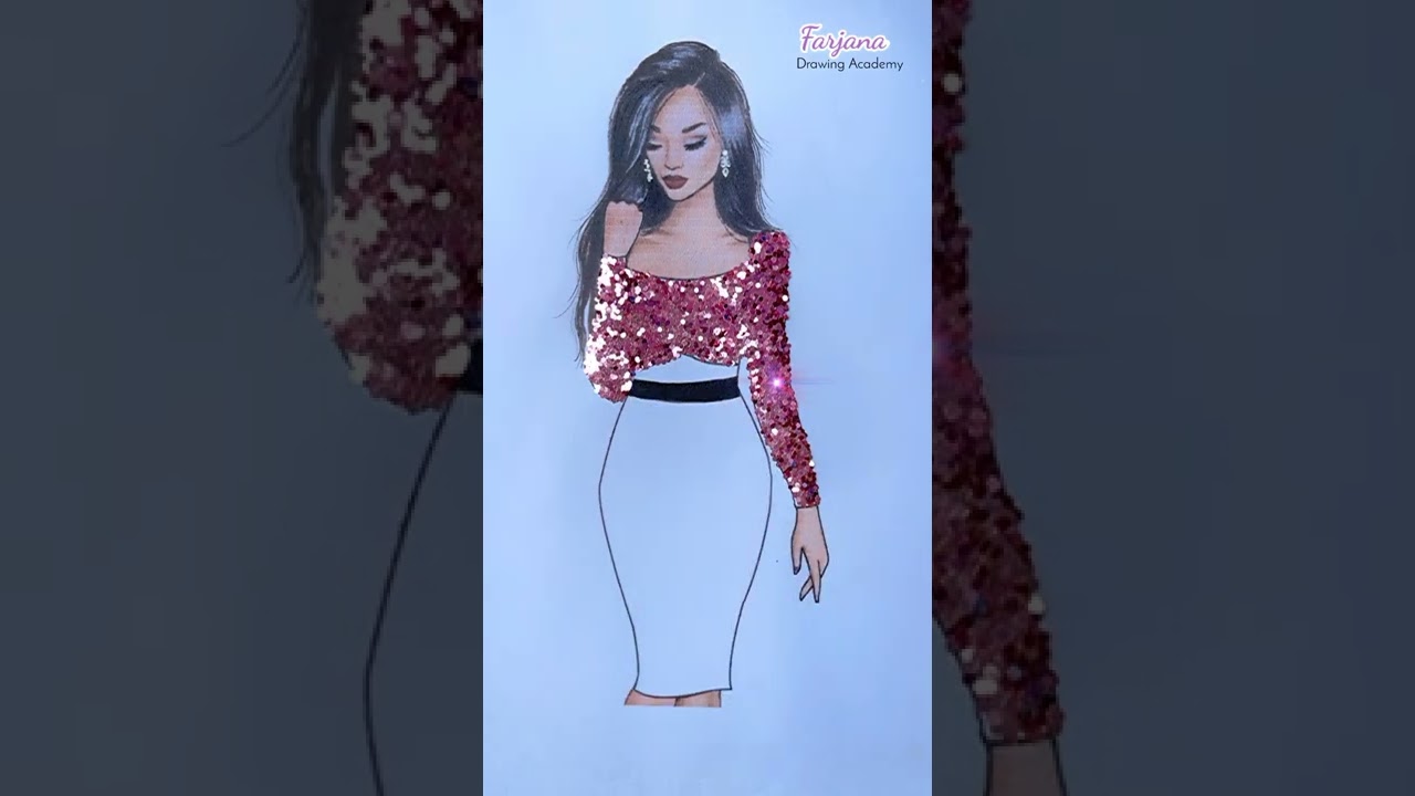 Beautiful dress with Glitter || Fashion Illustration || Satisfying Creative Art