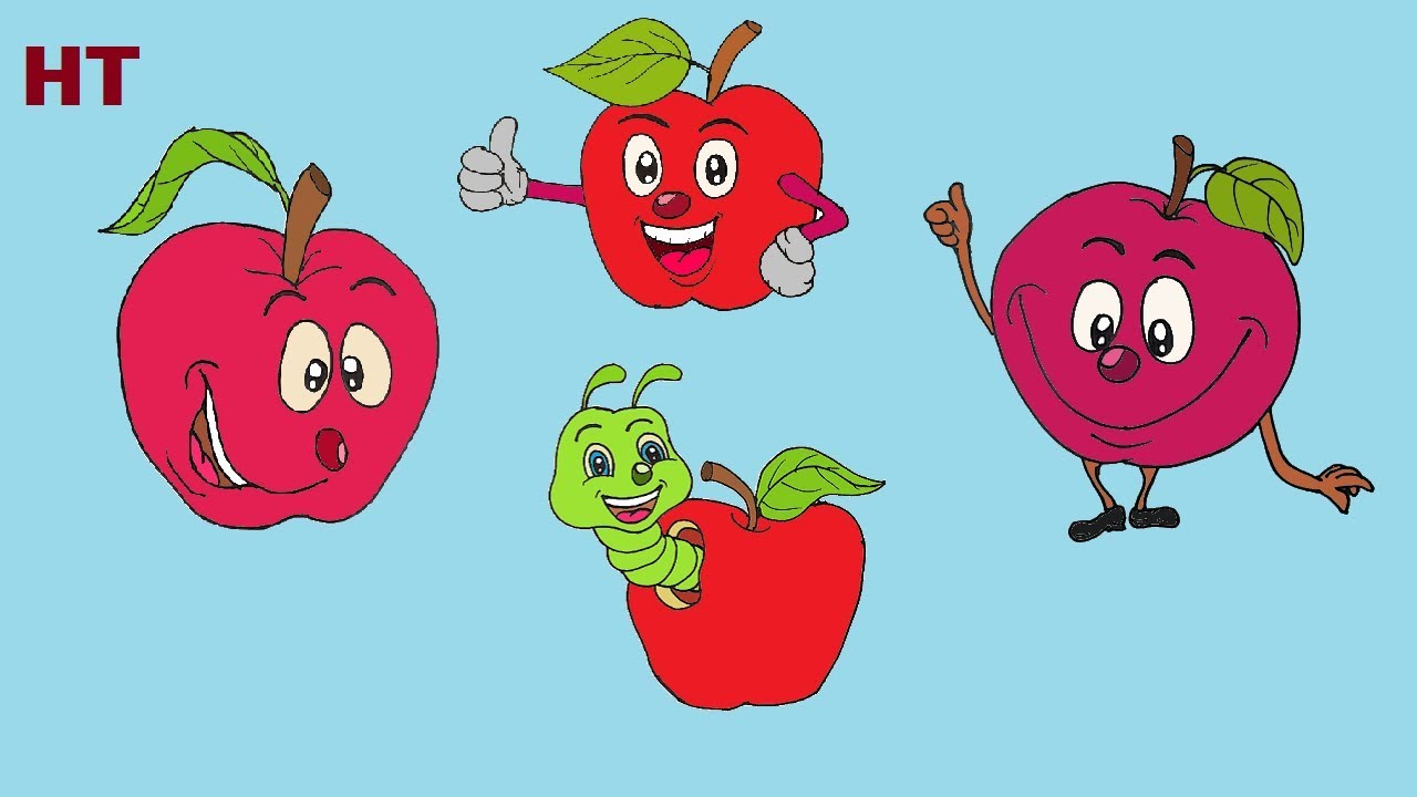 Cartoon Apple funny drawing | Fruit drawing easy