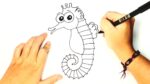 Cómo dibujar un Caballito de Mar paso a paso para niños | Cómo dibujar animales para niños