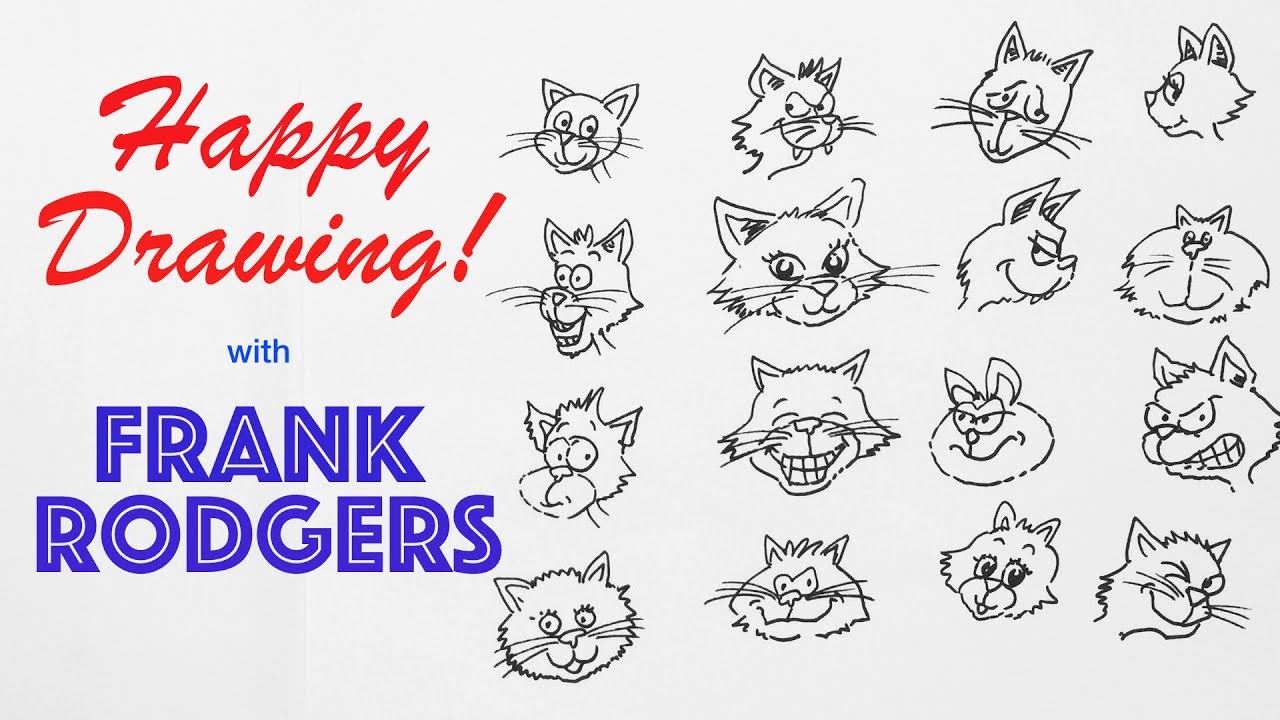 Drawing 16 Cartoon Cat Faces - Fast! Happy Drawing! with Frank Rodgers