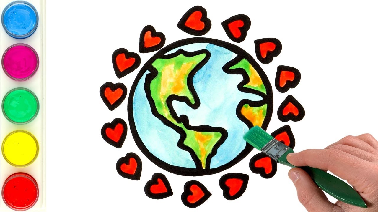 Drawing a Picture of Earth Hearts for Kids & Toddlers / 子供と幼児のための地球の心の絵を描く