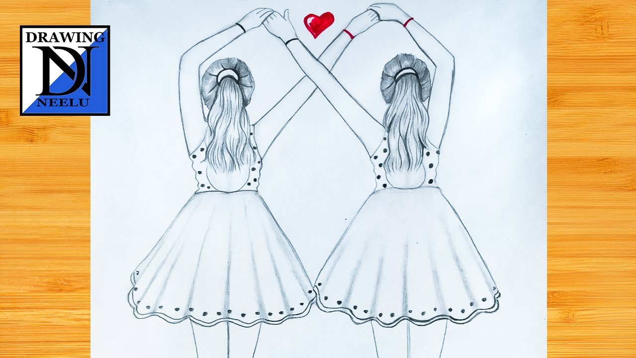 Friendship drawing girl beautiful dress | Draw step by step | girl drawing easy | drawing for girls