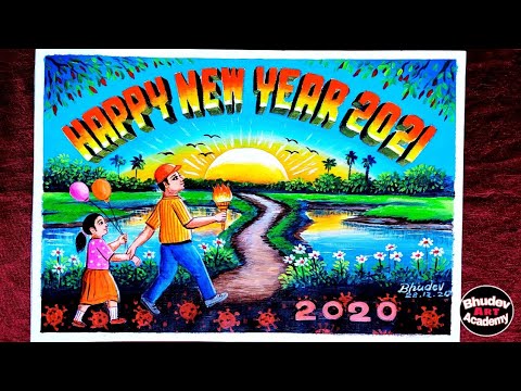 Happy New Year Drawing|How To Draw Happy New Year Drawing|New Year Drawing With Acrylic Colour