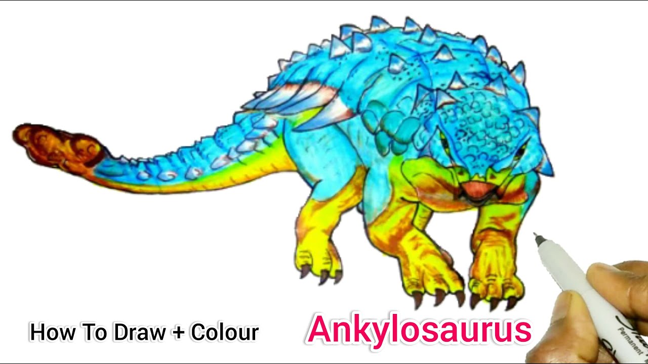 How To Draw + Colour Ankylosaurus From Jurassic world camp cretaceous | Bumpy Ankylosaurus Drawing