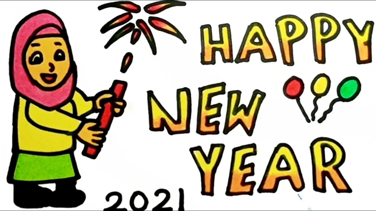 How To Draw Happy New Year 2021 Very Easy Step By Step | Drawing Happy New Year 2021 With Oil Pastel
