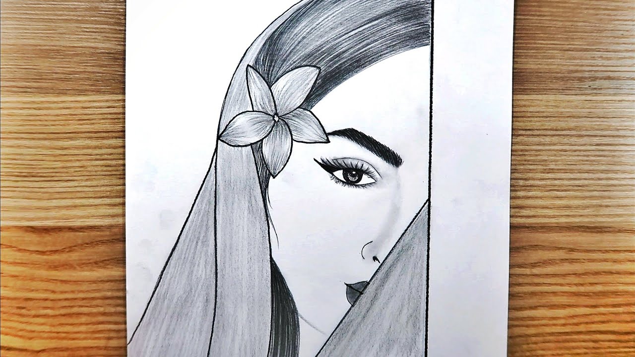 How To Draw a Beautiful Girl With Flower / Easy Girl Face Sketch Art Tutorial @M.A Drawings