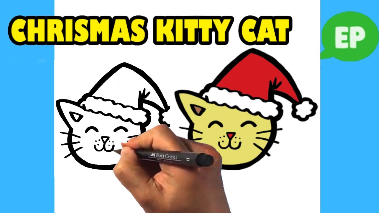 How to Draw Christmas Kitty Cat Head - Easy Pictures to Draw