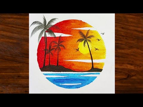 How to Draw Easy Sunset Scenery for Beginners | Step by Step Oil Pastel Scenery Drawing