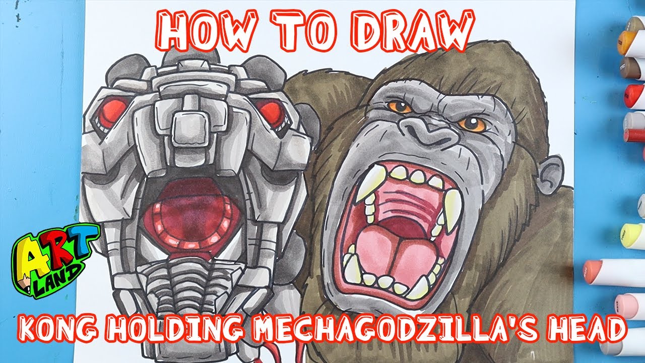 How to Draw KONG HOLDING MECHAGODZILLA'S HEAD!!!
