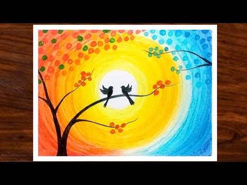 How to Draw Love Birds Scenery | Easy Drawing Dramatic Scenery | Valentines Day Special Drawing