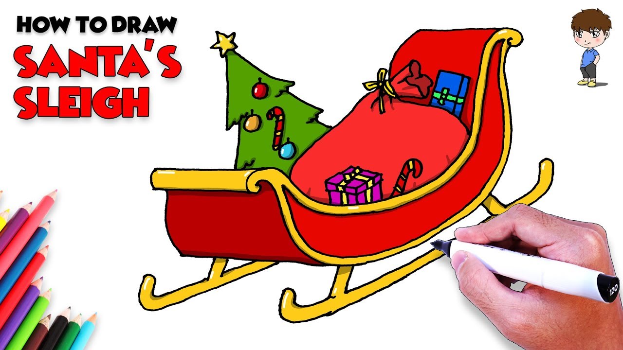 How to Draw Santa Claus's Sleigh & Christmas Tree Coloring Pages for Kids |Easy Drawing Step by Step