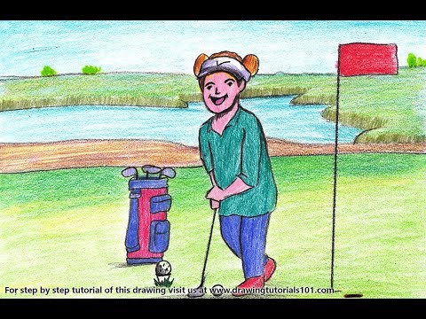 How to Draw a Golf Player at Golf Course Scene Step by Step - very easy