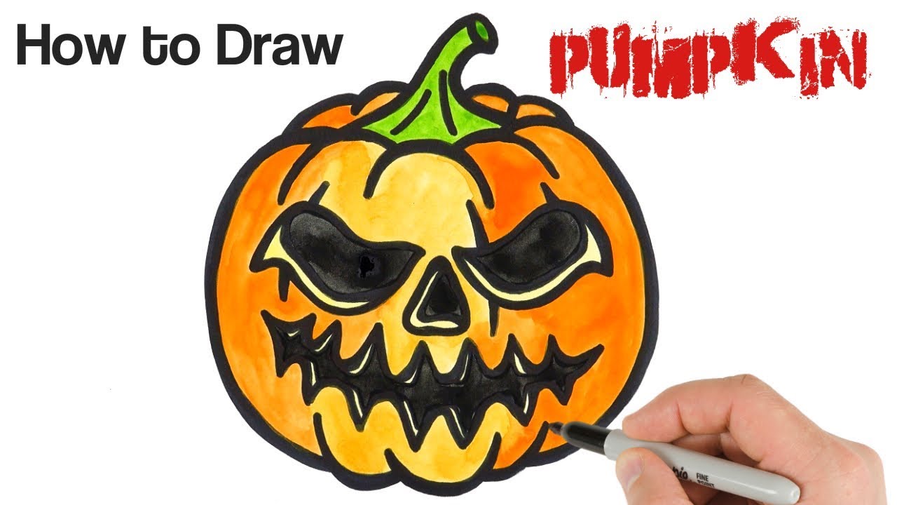 How to Draw a Halloween Pumpkin Jack-o-lantern | Watercolor painting for beginners