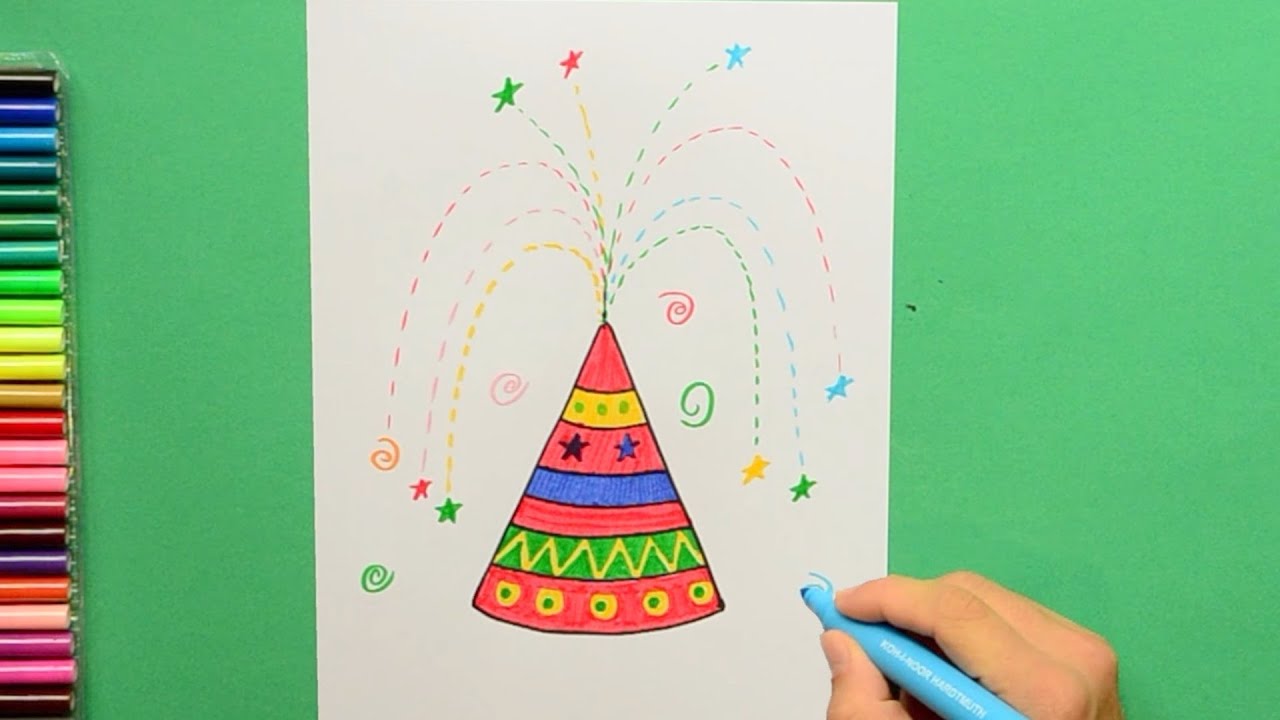 How to draw Diwali Crackers - Anar or Flower pot