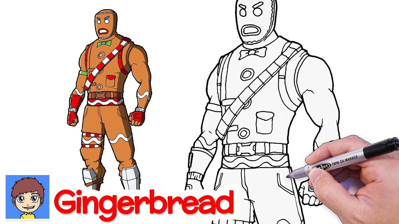 How to draw Fortnite Gingerbread Skin Step by Step - Fortnite Skins Drawing