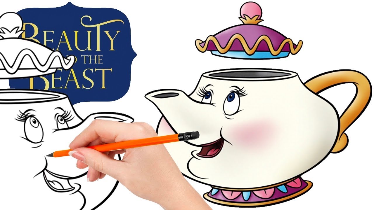 How to draw Mrs. Potts, the castle's head housekeeper - Beauty and the Beast