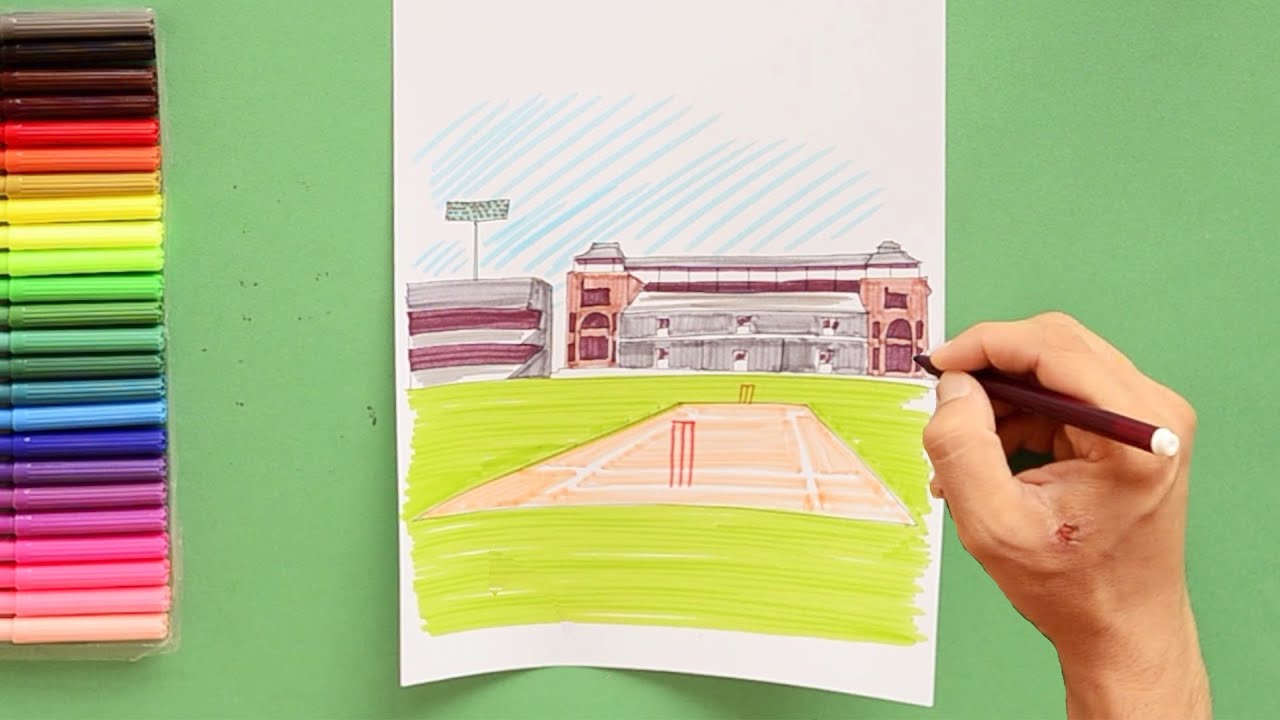How to draw a Lords cricket stadium