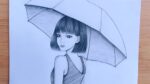 How to draw a girl with Umbrellas for Beginners | Easy way to draw a girl only one pencil | ArtVideo