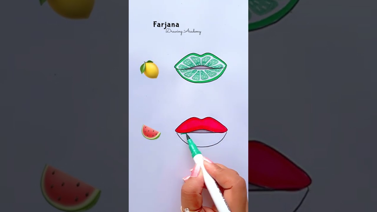 Lips painting || Lemon & Watermelon || Which one do you like? #satisfyingart #creativeart #painting