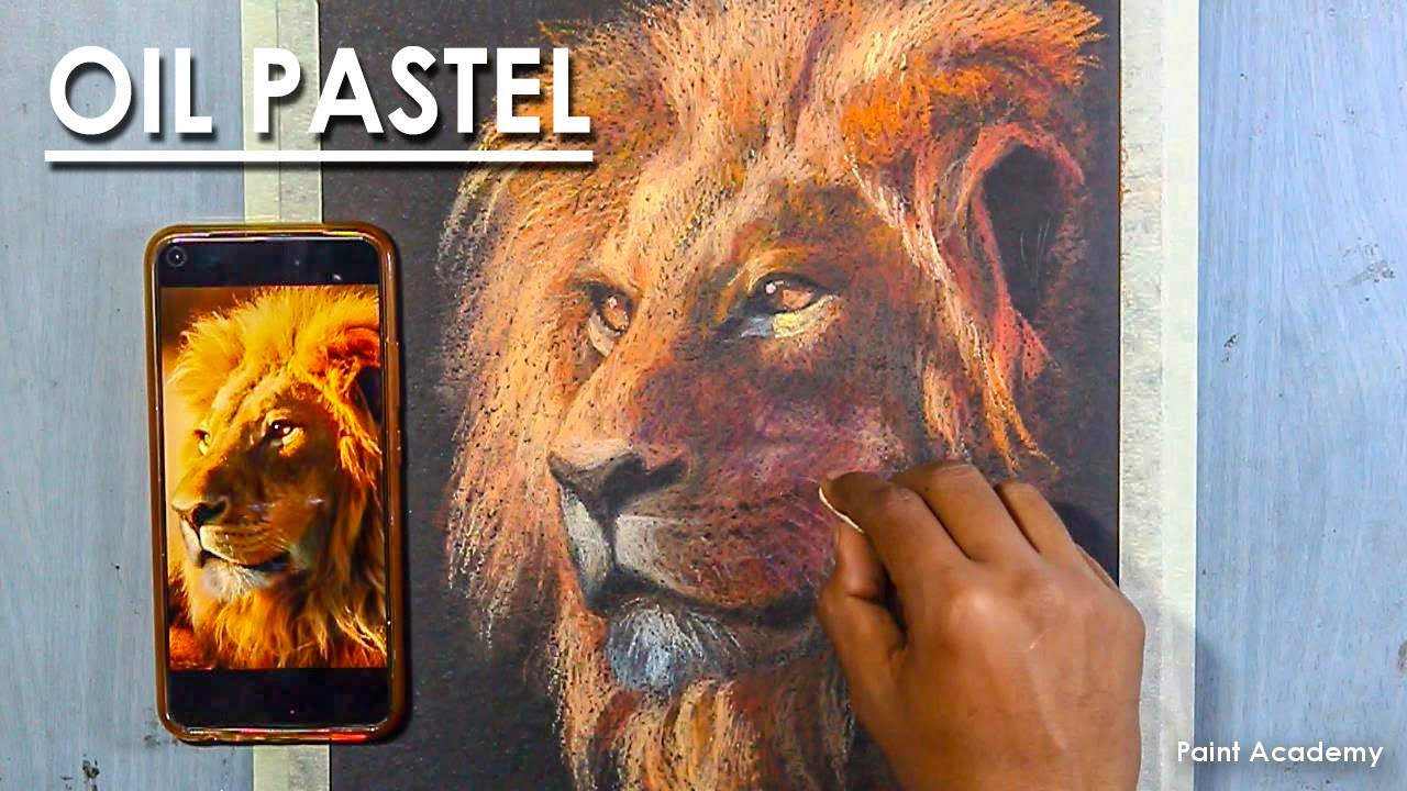 Oil Pastel Drawing : How to Draw A Realistic Lion Face | step by step drawing and coloring