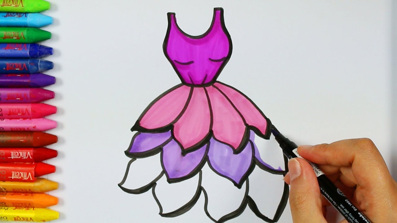 Wie zeichne lila Kleid | Malvorlagen | Malbücher | Zeichnen, Farbe und Ausmalen für Kinder