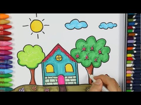 Wie zeichnet man Baum, Sonne und Haus | Zeichnen und Ausmalen | Farben Lernen | Tiernamen Lernen