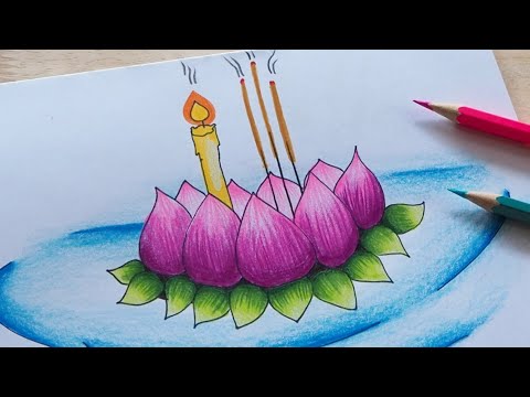 วาดรูปกระทง / วาดรูปวันลอยกระทง | How To Draw Kratong /Drawing