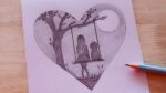 วาดรูปผู้หญิงนั่งบนชิงช้า กับเพื่อนรู้ใจของเธอ/ภาพแรเงา || How to Draw Alone Girl Swinging in a tree