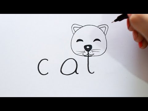 แปลงอักษร เป็น รูปแมว น่ารัก | ฝึกวาดรูป | cat drawing / cute drawing