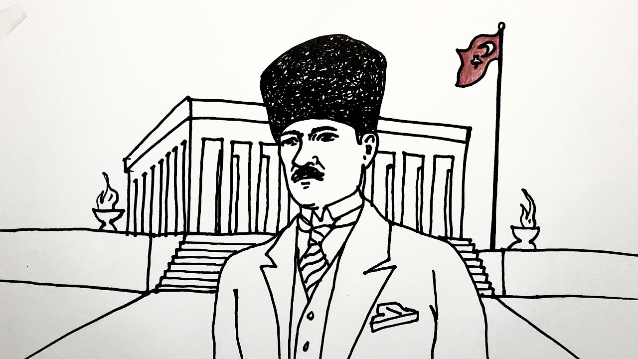 10 Kasım Resmi Çizimi Kolay Nasıl Yapılır - Anıtkabir Resmi Çizimi - Atatürk Resmi Çizimi Adım Adım