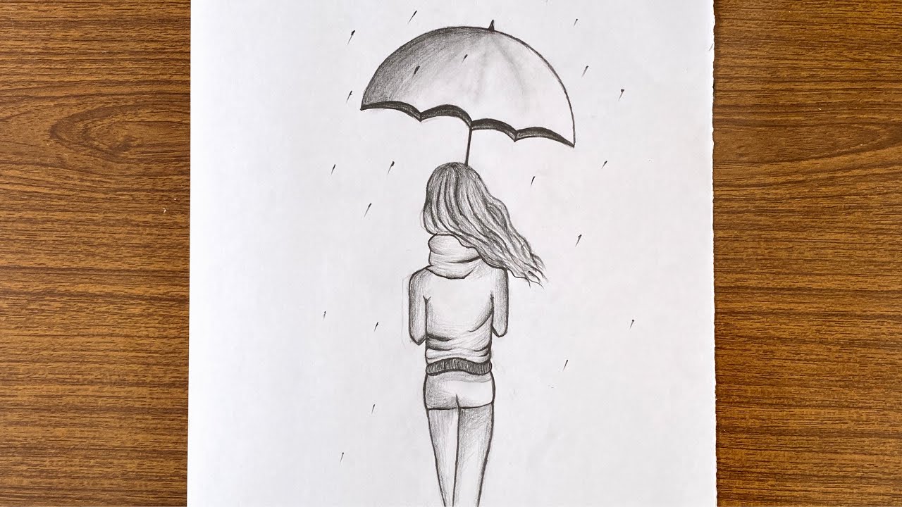 How to draw a girl with umbrella step by step / Easy drawing for girls step by step