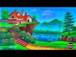 Beautiful Mountain Village Scenery Painting|Beautiful Mountain Landscape Painting With Earthcolour