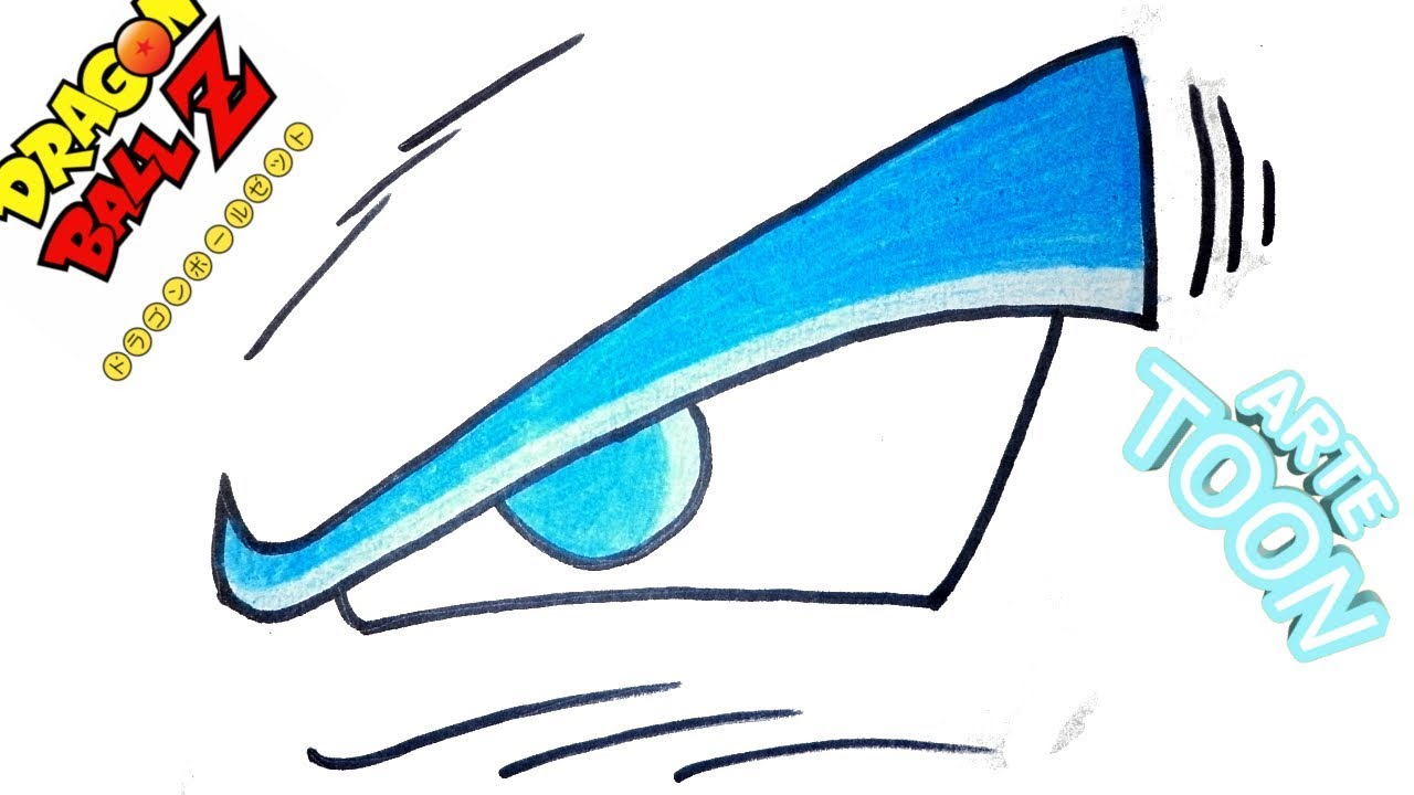 Como dibujar el ojo de Guku Super saiyajin dios Azul paso a paso