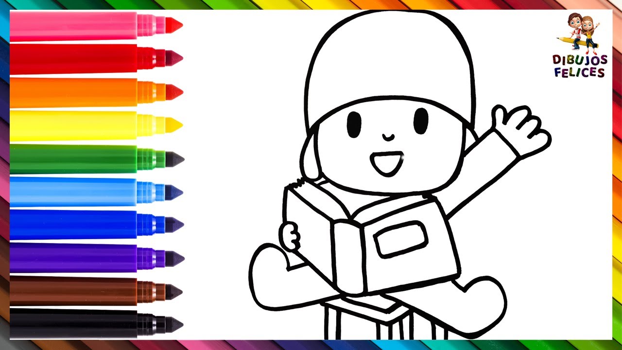 Dibuja y Colorea A Pocoyó Leyendo Un Libro  Dibujos Para Niños