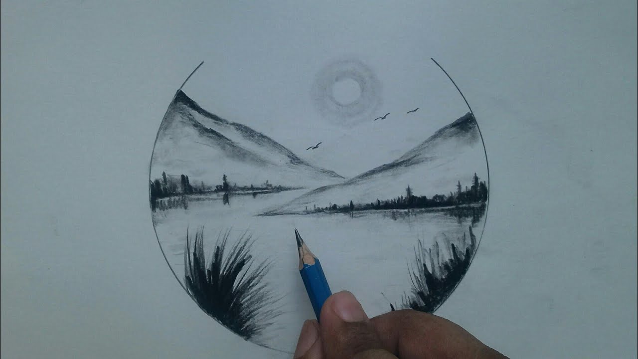 Easy and Simple Scenery Drawing of lake step by step