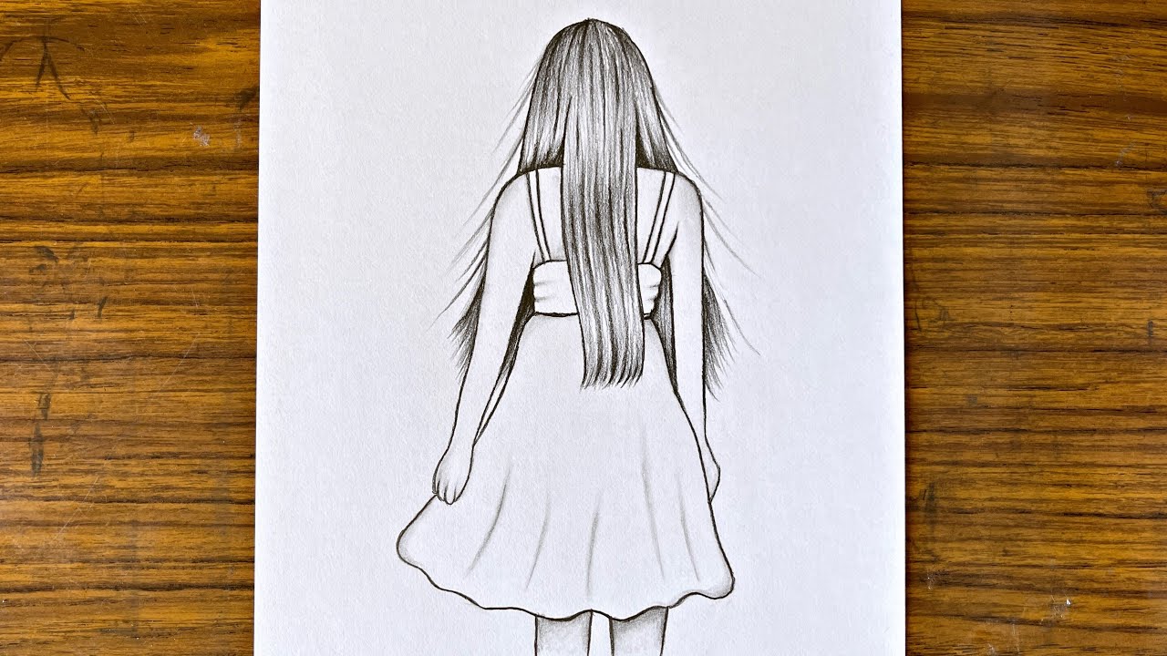 Girl from back side drawing || How to draw a beautiful girl || Very easy pencil drawing tutorial ||