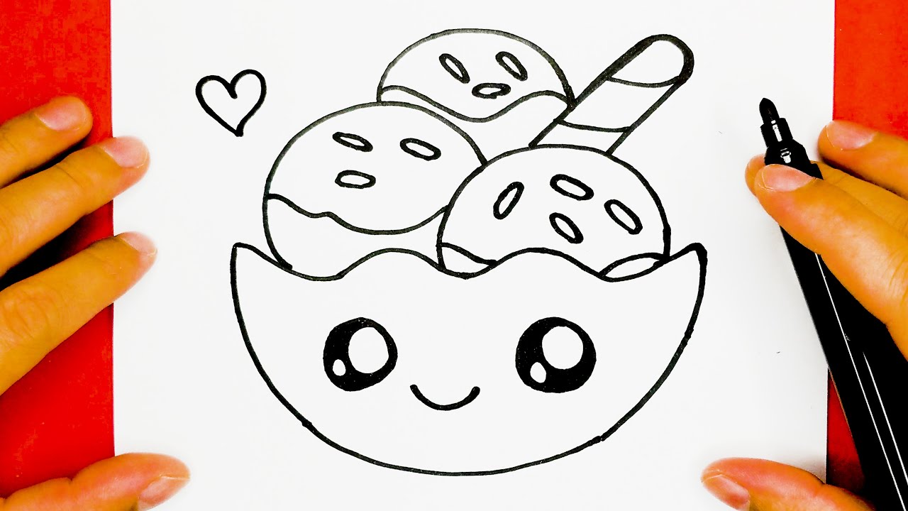 HOW TO DRAW A CUTE ICE CREAM BOLW, STEP BY STEP, DRAW CUTE THINGS