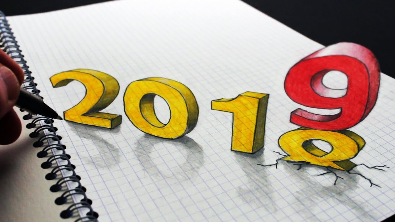 How to Draw 3d Numbers: New Year Trick Art