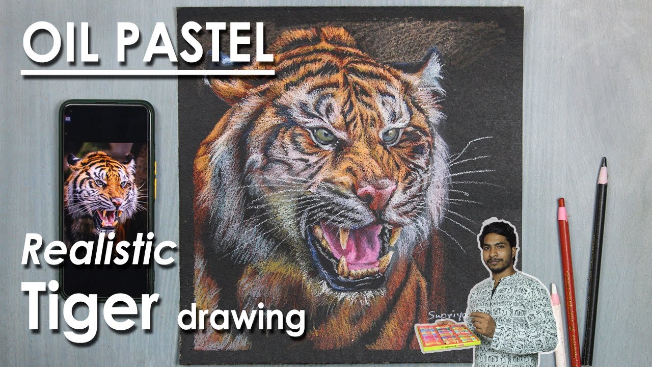 How to Draw A Realistic Tiger Face in Oil Pastel | step by step | Supriyo