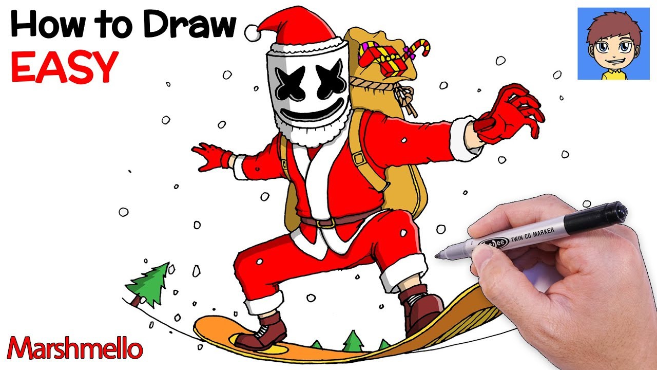 How to Draw Marshmallow Santa Claus Step by Step - Christmas Drawing
