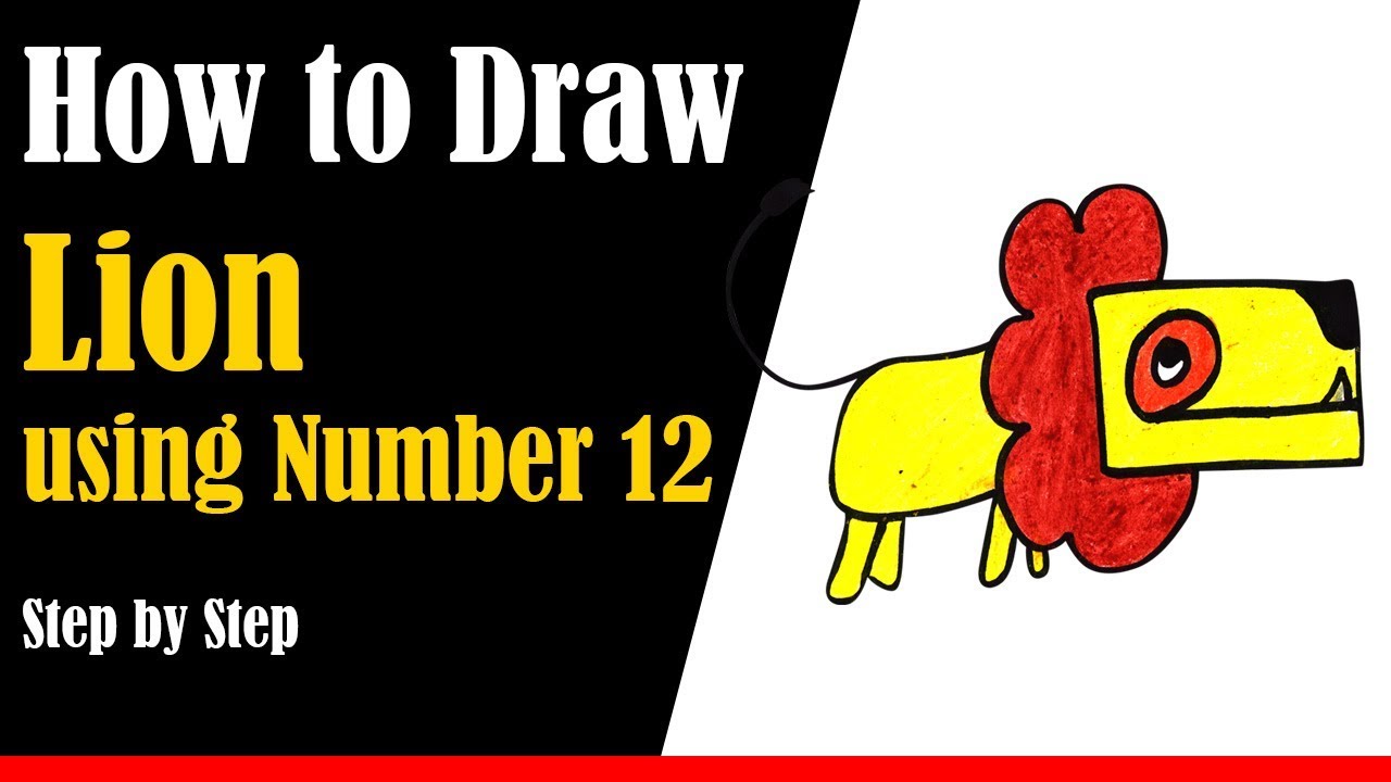 How to Draw a Lion using Number 12 Step by Step - very easy