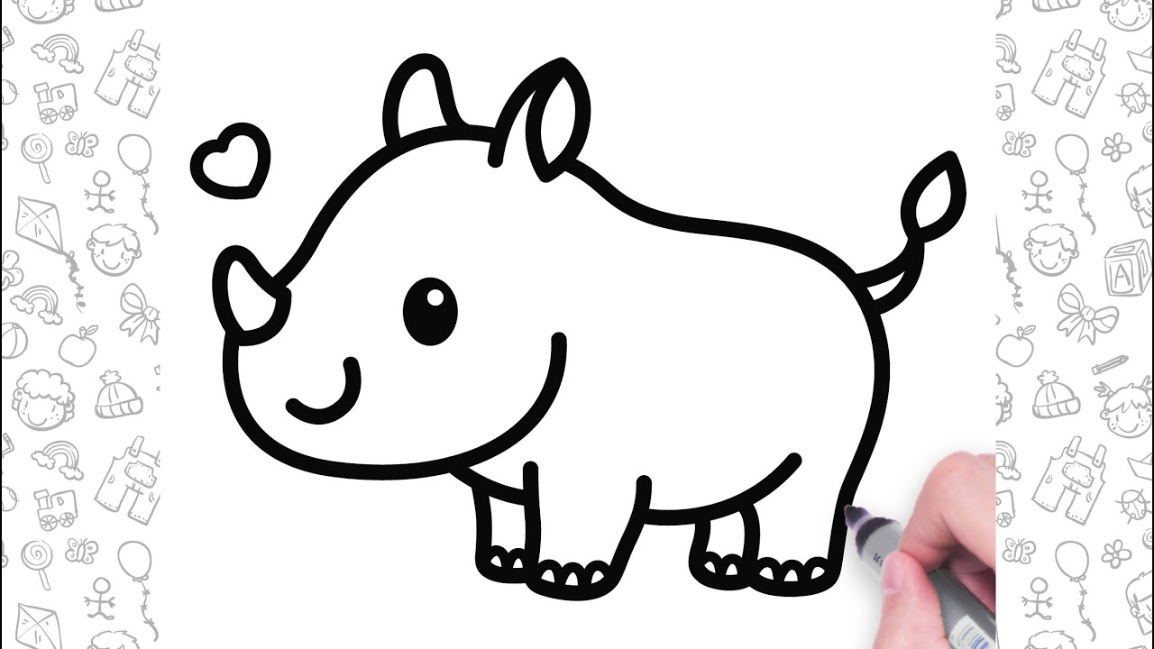 How to Draw a Rhino Easy For Kids | Bolalar uchun hayvonlarni chizish oson |   आसान पशु ड्राइंग