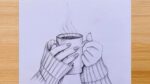 How to draw A girl's hand is holding a cup of hot coffee - Step by step Pencil Sketch for beginners