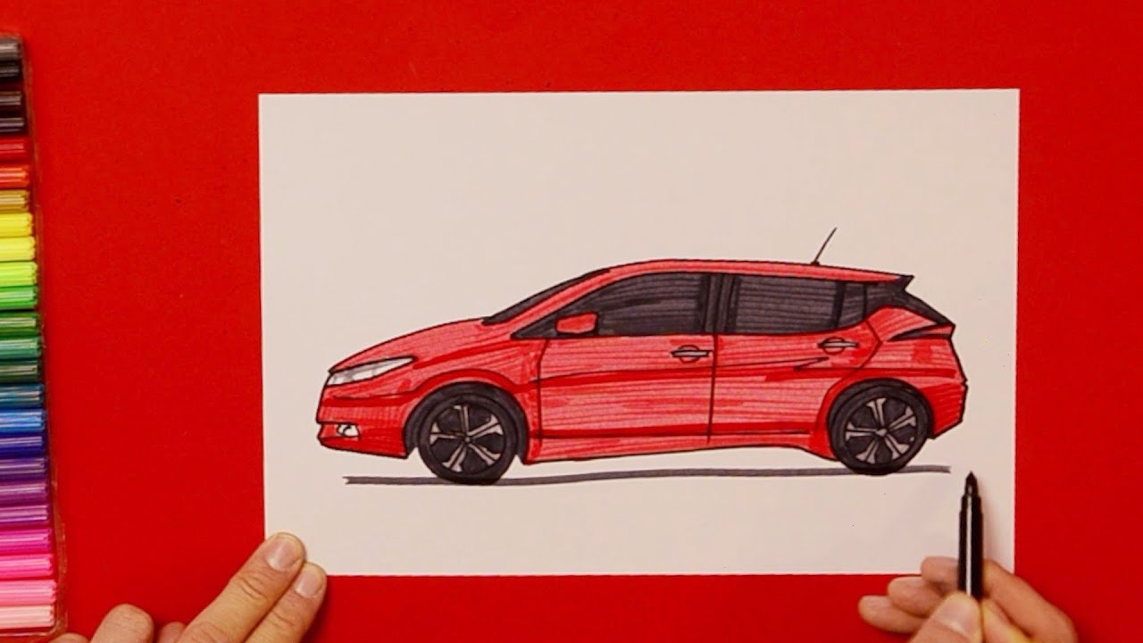 How to draw Nissan Leaf (Electric Car)